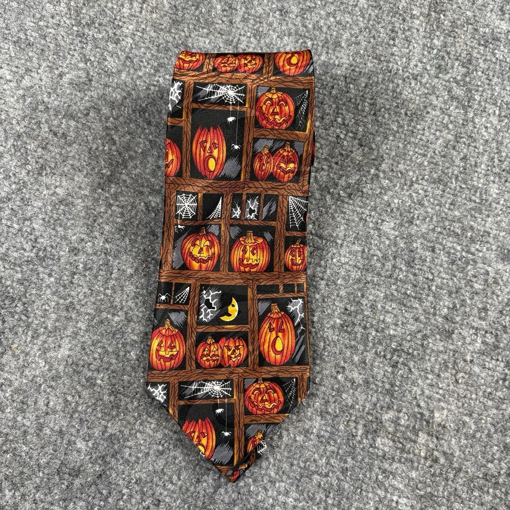 Steven Harris Halloween Tie‎ Men Handmade Black Pumpkin Spookycore Retro Novelty